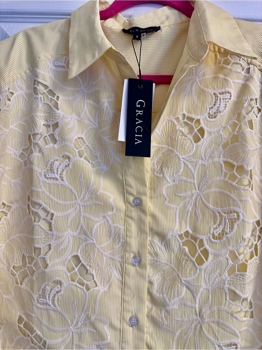 Gracia Yellow Floral Lace Button-Up Blouse - Picture 2 of 5